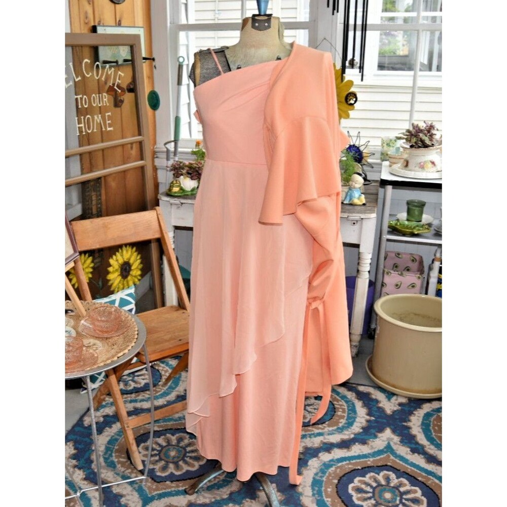 70s Spaghetti Strap Gown with Matching Wrap Roaman's Formal Peach - Size XS